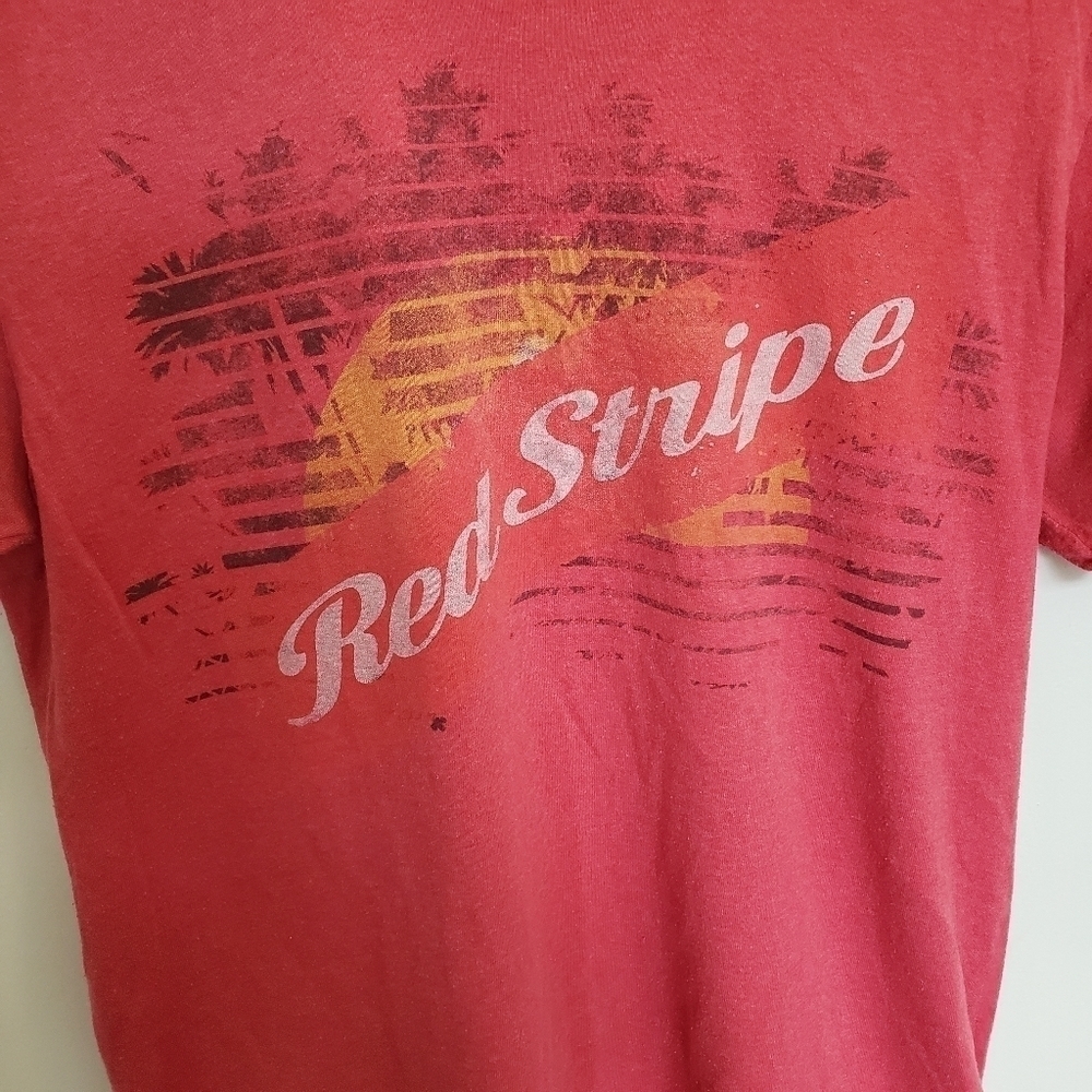 Red Stripe Graphic Tee Red Mens Size Medium